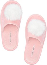 Victorias Secret Pink Slippers Fluffy Pom Pom Faux Fur Slide Size 7 8 Medium NEW