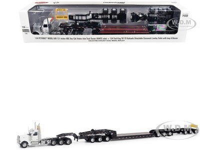 PETERBILT 589 DAY CAB & LOWBOY TRAILER WHITE 1/64 BY DIECAST MASTERS 71233