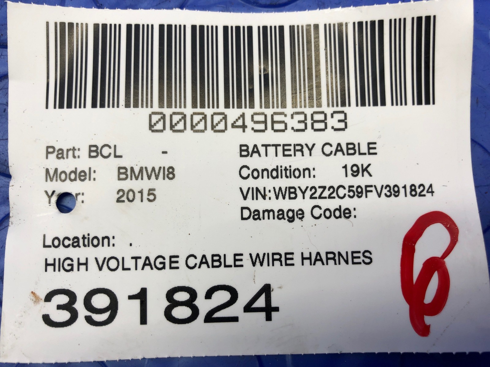 2014 2015 2016 2017 2018 2019 Bmw I8 HIGH VOLTAGE CABLE WIRE HARNESS 9338404 oem