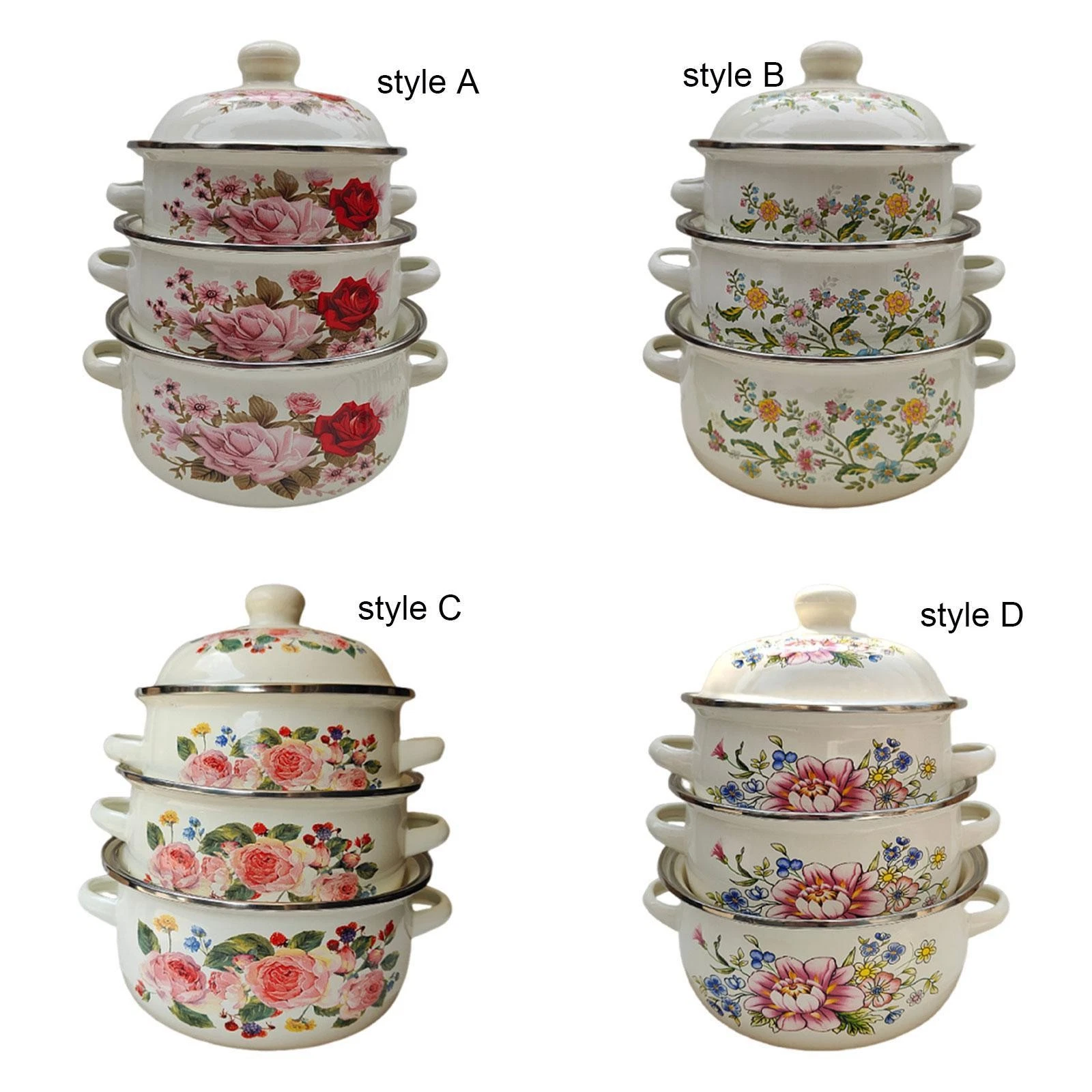 3x Enamel Stockpots with Lid Enamel Pot Set Flower Pattern Retro Design 1.2 L,
Opens in a new window
