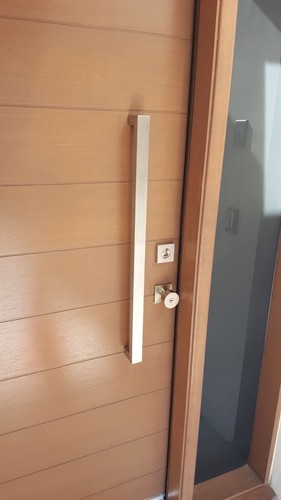 Door Handle Entry Handles Satin Nickel Bar Pull Square Knob Hardware Modern - Picture 12 of 17