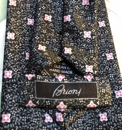 Brioni Black Silver Pink Floral Silk Mens 60 x 3.5” Neck Tie - Picture 7 of 7