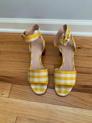 JCrew Penny Block Heel Sandal Yellow Gingham 9.5
