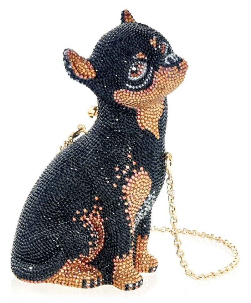 $5695 Judith Leiber Kendall's Doberman Dog Clutch Bag