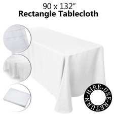 90x132" Rectangle White Tablecloth HIRE Table Covers for Party Events USE/RETURN