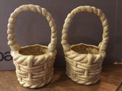 Handmade Vintage Ceramic Woven Easter Baskets - Set of 2 ONE IS CHIPPED