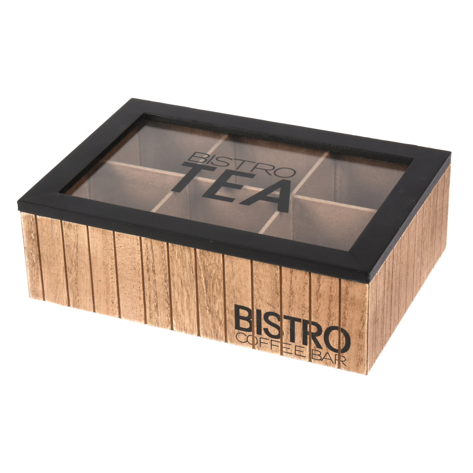 Wooden Tea Storage Box 6/9 Section Compartments Organiser Display With Clear Lid