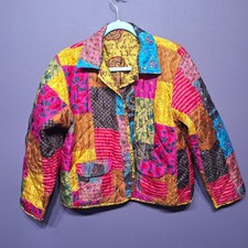 Vintage Clio Womens Large Petities Silk Reversible Patchwork Shacket