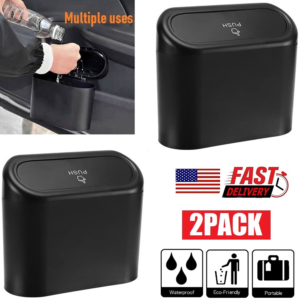 2Pcs Car Trash Can With Lid Mini Vehicle Trash Car Dustbin Garbage Organizer USA