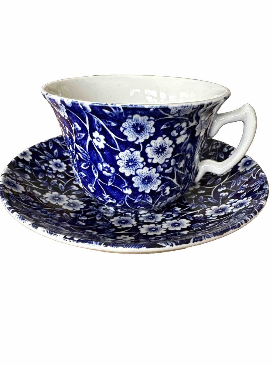 BURLEIGH 長方形皿 ネイビー花柄　ブルーCALICO ヴィンテージ Vintage Staffordshire Calico Blue Cup & Saucer Burleigh From
