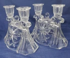 Pair Anchor Hocking Prescut Glass Starburst Double Candle Holders Vintage 1950s?