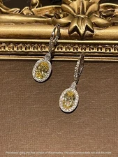 4.00Ct Oval Cut Lab-Created Canary Diamond Dangle Earrings 14K White Gold Finish