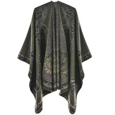 Women's Warm Shawl Wrap Cape Winter Sweaters Open Front PonchoY16-Cashew Green