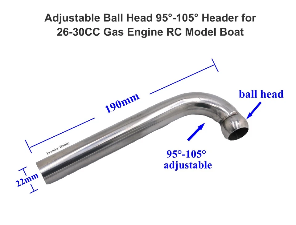 Adjustable Ball Head 95°-105° Header w/ Flange for 26-30CC Gas Engine RC Boat - Image 2 of 4