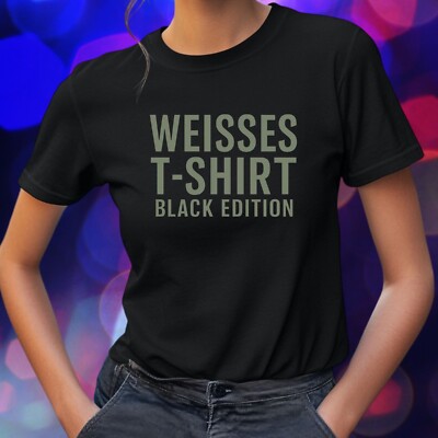 Women's T-Shirt White Tee Black Edition Motif Cotton Size S to 3XL