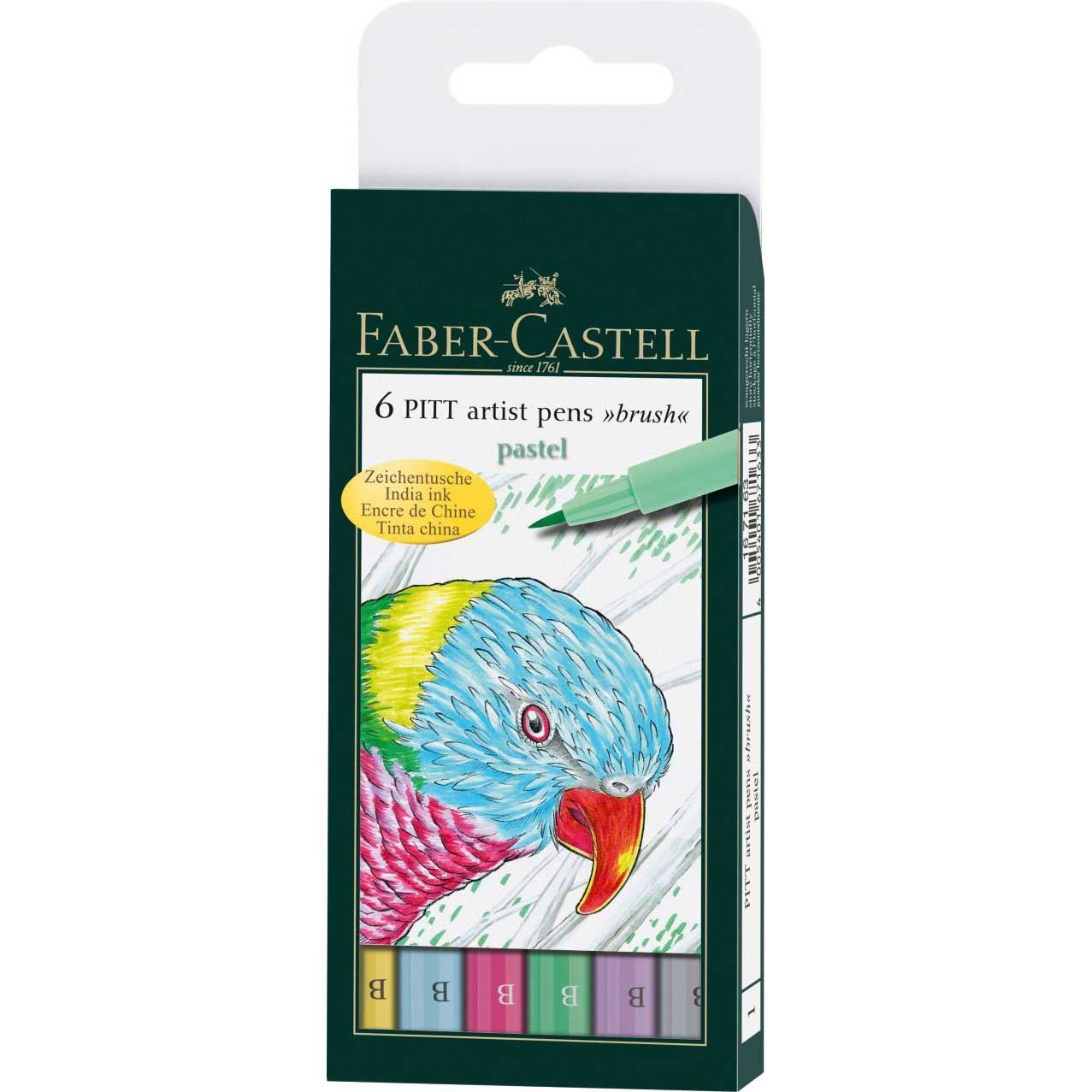Set Di 6 Pennarelli A Pennello Faber Castell Pitt Artist Colori Pastello