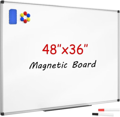 Magnetic Dry Erase Whiteboard 48 X 36 Inch - 4 X 3 Large White Board, Silver Alu