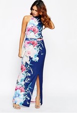Blue Floral Maxi Dress 14 Occasion Party Wedding Evening Cocktail  Holiday Xmas