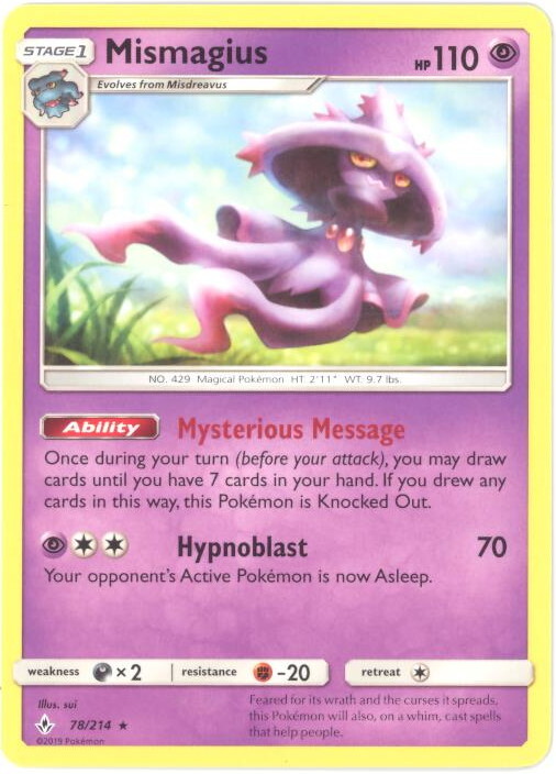 Pokemon Card - Sun & Moon Unbroken Bonds 78/214 - MISMAGIUS (rare) - NM/M