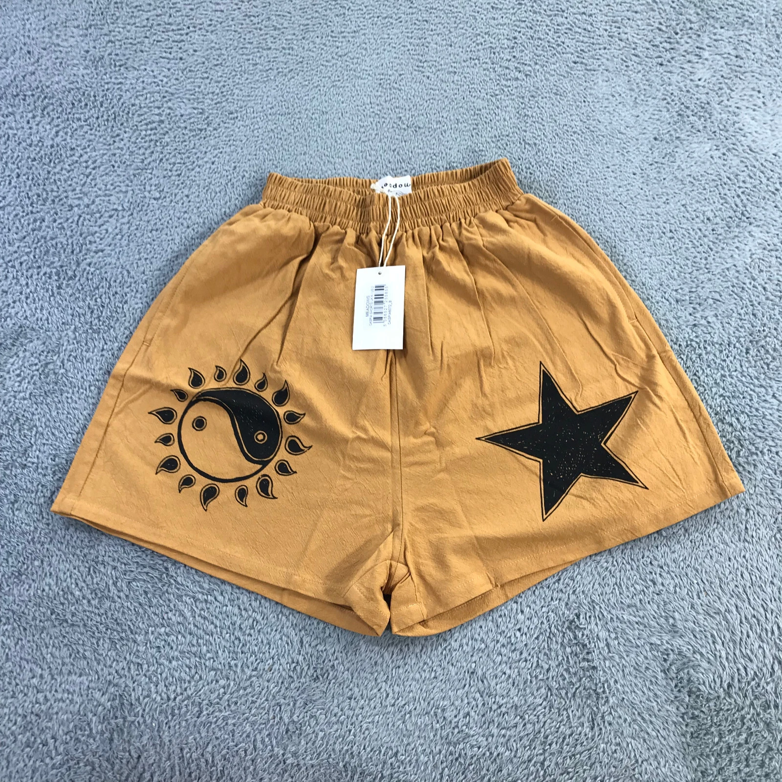 Meadows Shorts Womens 2 Caspia Shorts Stars Moon Black Yellow Linen Blend Casual
