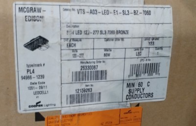 McGraw-Edison VTS-A03-LED-E1-SL3-BZ-7060  80 Watt Led 120-277 Volt SL3 Bronze