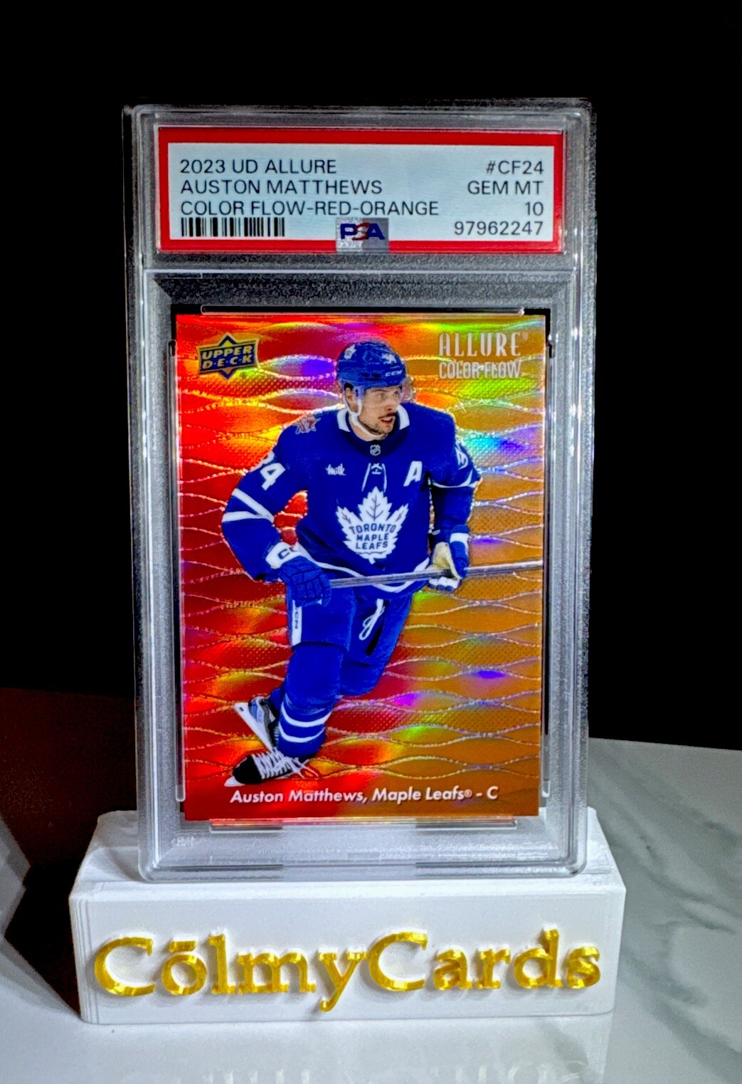 2023 UD Allure - Color Flow Red Orange CF-24 Auston Matthews MVP - POP 8 PSA 10