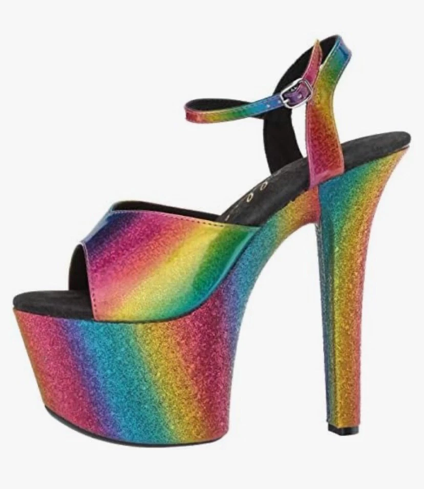 🆕SANDALIA ELLIE SHOES 7" Punta Abierta Stiletto Arco Iris | 711-Brite | Foto 2 de 4