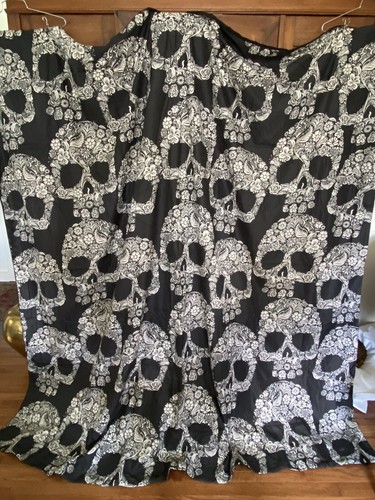 BLACK WHITE FLORAL SKULL DIA DE LOS MUERTOS DAY OF THE DEAD DUVET SHAM SET FULL - Picture 3 of 7