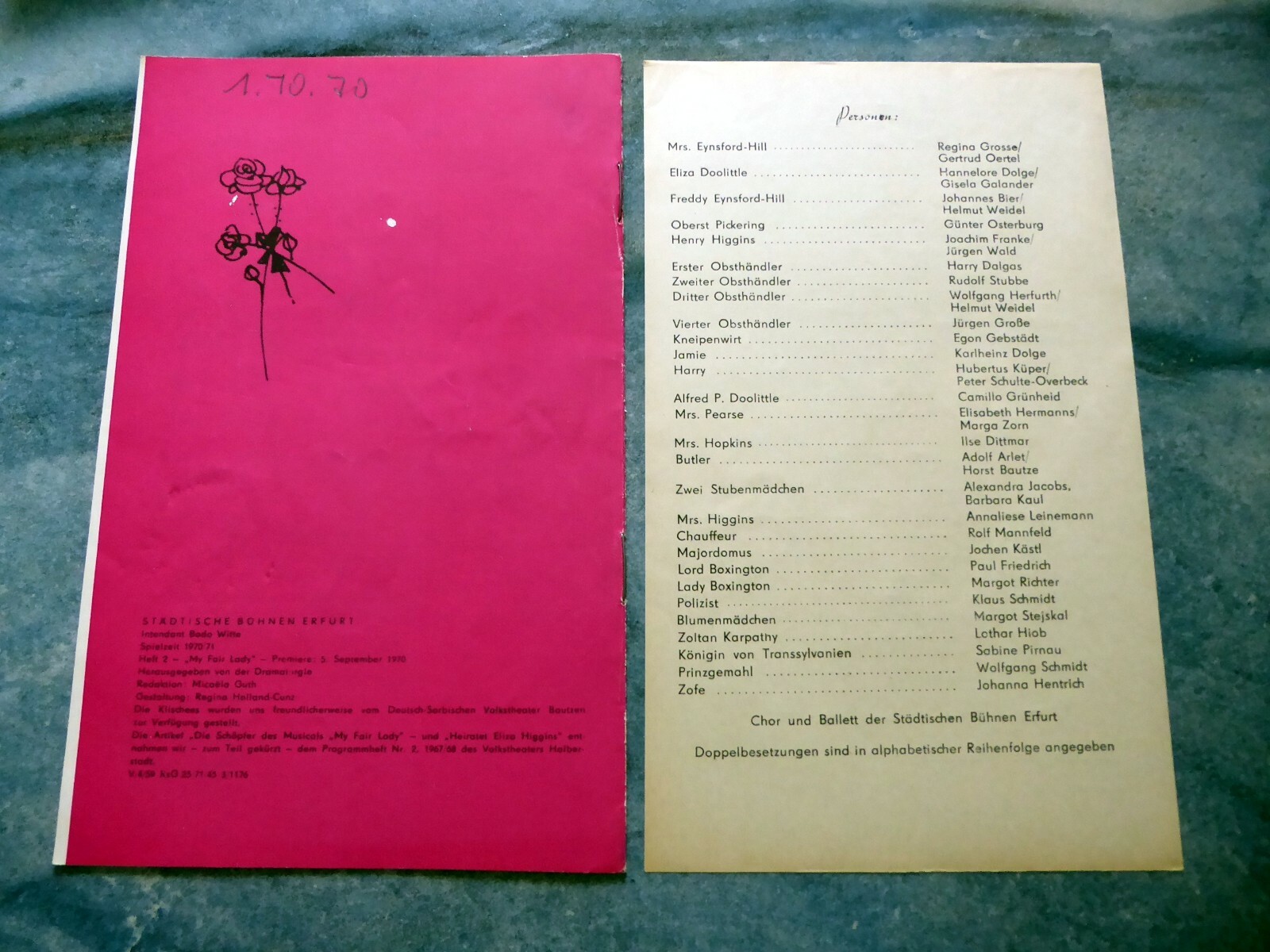 Theater Erfurt - My fair Lady - Programmheft 1970 - Eintrittskarte | eBay