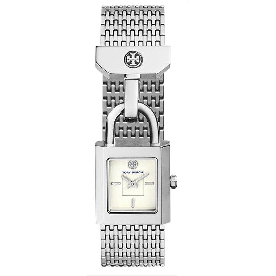TORY BURCH Surrey Silver-tone Chain Lock Bracelet Watch TORY BURCH Surrey Silver-tone Chain Lock Bracelet Watch