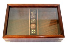 edle Spielkartenbox mit 5 Würfeln Holz Glas Messing 18 x 12 x 4 cm 