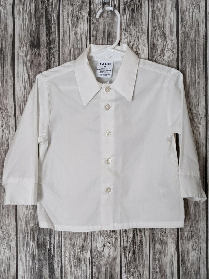 Camisa de vestir blanca con botones y chaleco negro a rayas talla 2T de 2 piezas para niños jóvenes Foto 3 de 4