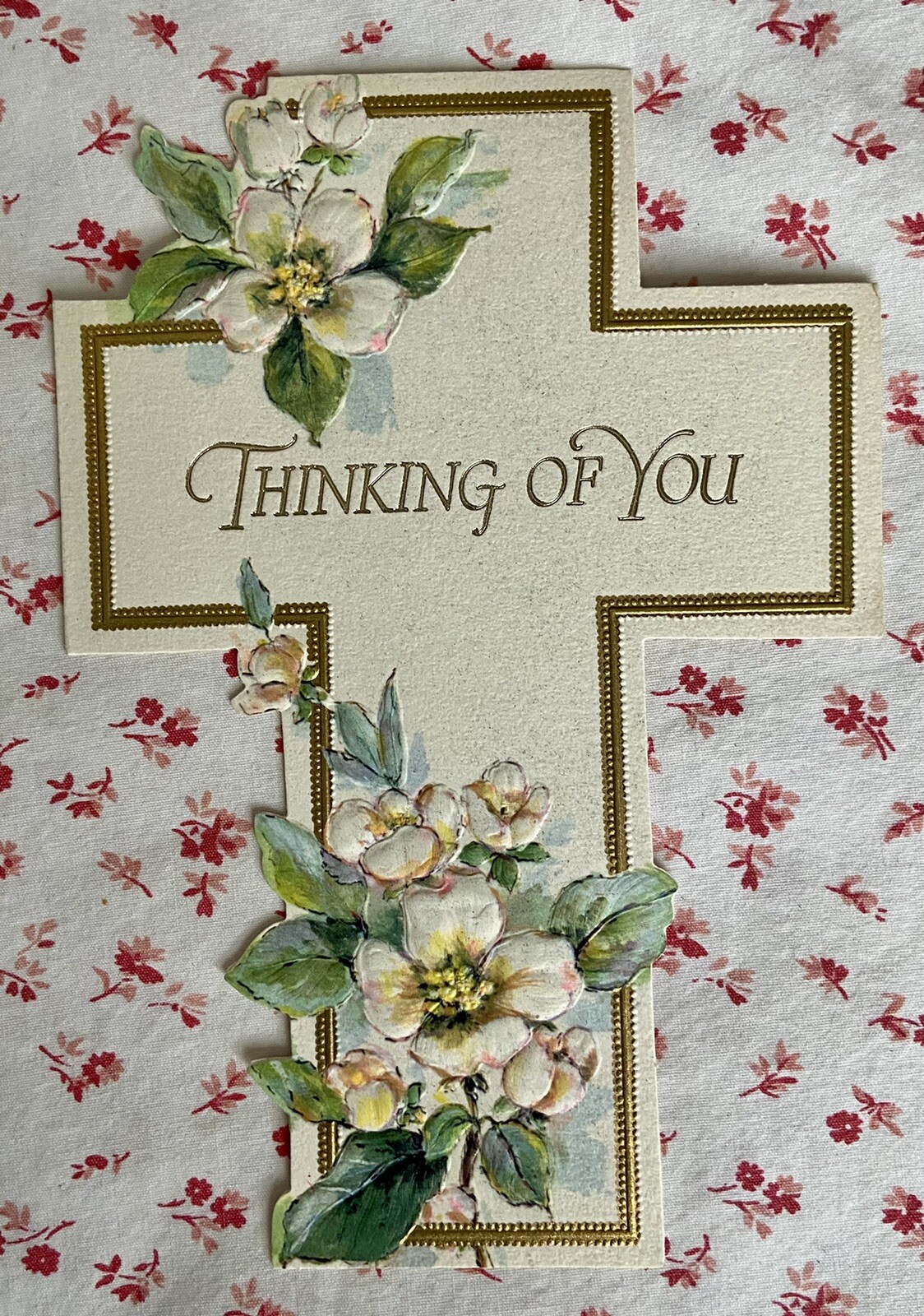 Vintage Mid Century DieCut Cross Thinking of You Wild Roses Greeting