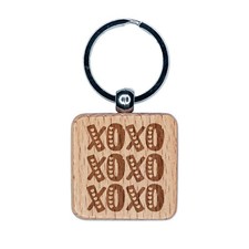 XOXO Hearts Hugs Kisses Valentine's Day Love Engraved Wood Square Keychain