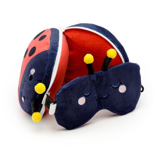 RELAXEAZZZ LADYBIRD SUPER SOFT PLUSH TRAVEL CUSHION PILLOW & EYE MASK BNWT PUK - Picture 2 of 5