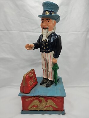 Vintage Uncle Sam Cast Iron Mechanical Coin Bank 11