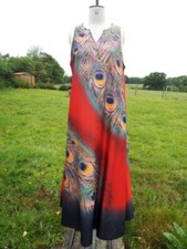 Peacock Feather Print Relaxed Fit Sleeveless Maxi Dress Size 18 (4XL) BNWOT