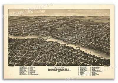 Rockford Illinois 1880 Historic Panoramic Town Map - 20x30