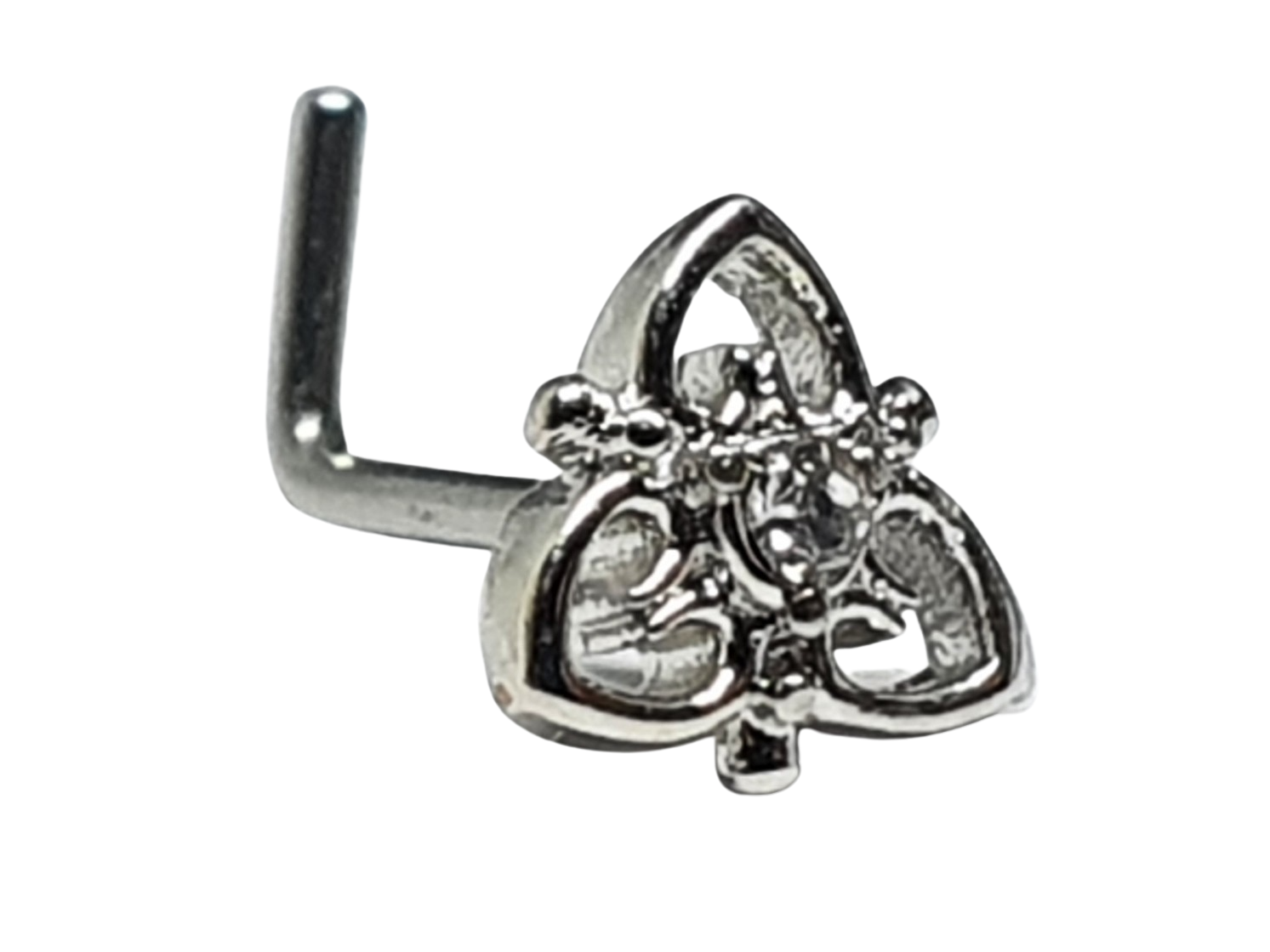 Triquetra Nose Stud Heart Filigree CZ Gem Silver 316L Surgical Steel Jewellery