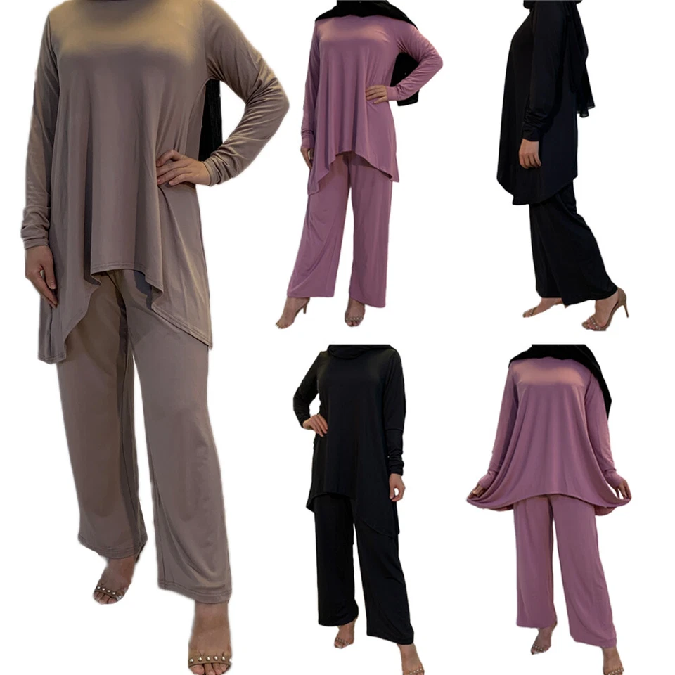 Dubai Musulmana Mujeres Manga Larga Blusa Pantalones Conjuntos Conjunto de Dos Piezas Abaya Kaftan Foto 2 de 4