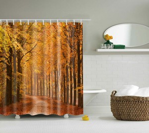 Maple Bathroom Leaf Tree Polyester Waterproof Fabric Shower Curtain 12 Hook