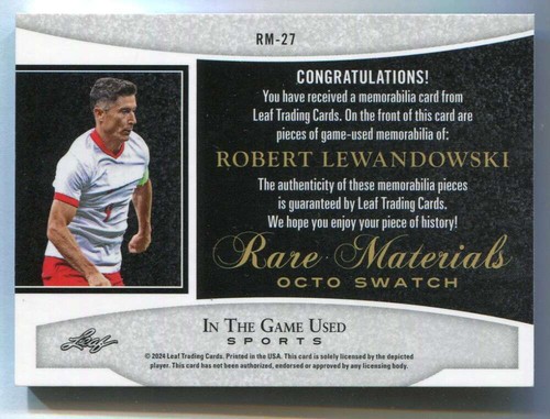 2024 Leaf ITG Used Sports Rare Materials Gold Robert Lewandowski 8 Patch 1/1 - Picture 2 of 2