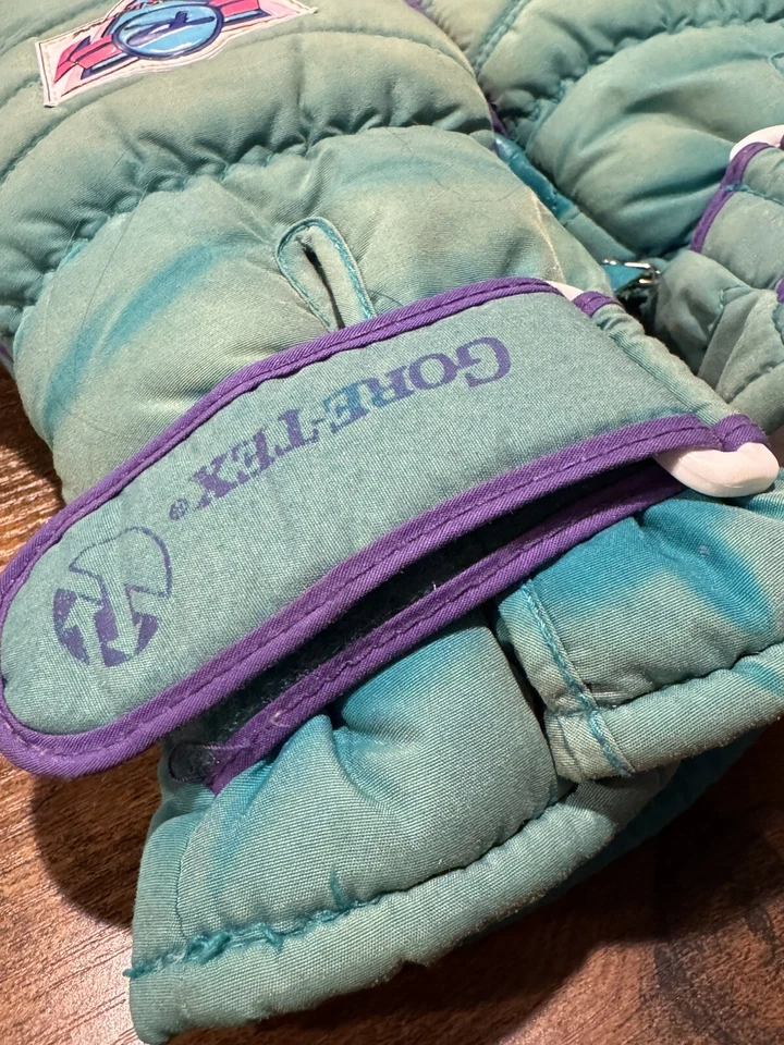 Guantes de esquí Rossignol vintage para hombre INVIERNO GORE-TEX púrpura y verde azulado RARO Foto 3 de 3