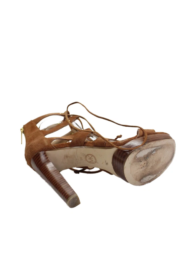 Michael Michael Kors Womens Leather Lace Up Back Zip Sandals Heels Brown Size 9M - Image 4 of 4