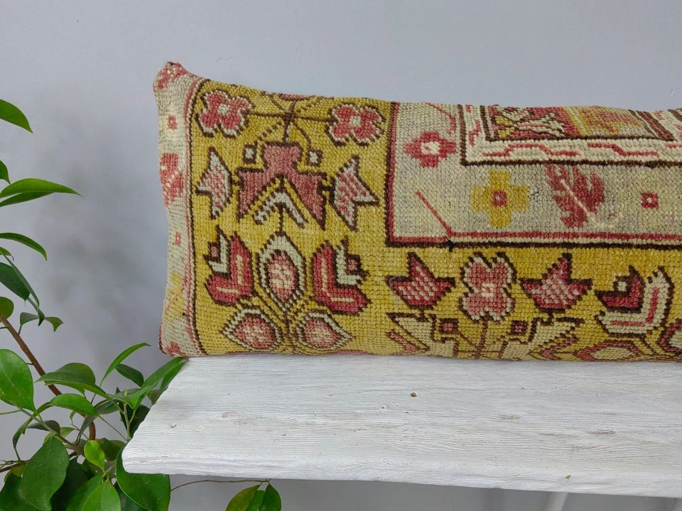 12x48 Turkish Kilim Pillow Cover - Long Lumbar Throw - Vintage Boho Cushion - Image 4 of 4