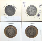 Barber Quarter Silver (.900) Coins -1895o 1907 1911 1915D- Lot of 4