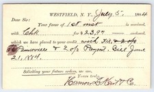 1884 Westfield NY Postal Card Harmon & Hart Co. to Chardon OH 1 Cent Stamp