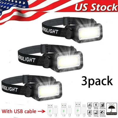 3pcs LED Headlight Lamp Torch CE Camping Induction Headlamp USB Built-in Battery