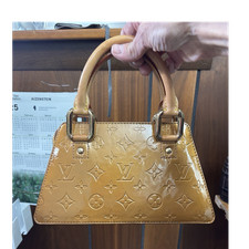 Louis Vuitton Brown Patent Monogram Embossed Logo Top Handle Designer Bag