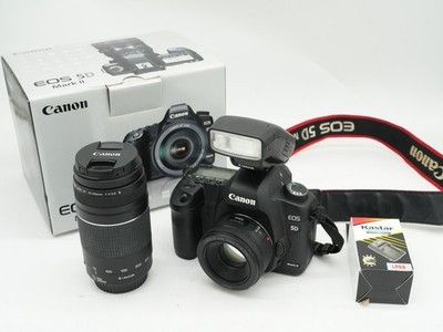 Canon EOS 5D Mark II 21.1 MP DSLR with 50mm STM & 75-300mm Lens & Canon Flash